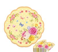 32cm Scalloped Round Paper Napkin Flower Guest Dinner Tissue Cocktail Napkins，20Pcs Yellow Watercolor Floral Butterfly Afternoon Tea Napkins Serviettes Disposable for Decoupage Wedding Women Birthday