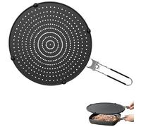 32cm Splatter Screen for Frying Pan, Silicone Splatter Guard with Foldable Handle, Universal Heat Resistant Grease Cover, Multi-Use Cooking Mat for Oil Splatter, Draining Board, Cooling Mat (Black)