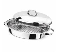 32cm Stainless Steel Oval Roasting Tray with Rack - Durable Roaster Pan with Sturdy Handles, Silver