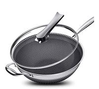 32cm Stainless Steel Wok with Lid PFOA Free Nonstick Stir Fry Pan Flat Bottom Honeycomb Coating Induction Compatible Cooking Essential