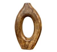 32cm Tall Oval Shape Wooden Vase Ornament for Living Room Decoration Large Sculpture Piece Vintage Rustic Mango Wood Home Decor Accessories