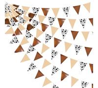 32Ft Brown Cow Print Fabric Bunting Banner Western Cowboy Party Decorations Triangle Flag Pennant Garland for Western Cowboys Cowgirls Birthday Baby Shower Derby Day Farm Cow Wild Party Decor