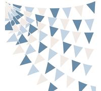 32Ft Dusty Blue Bunting Banner Party Decorations Retro Blue Fabric Triangle Flag Pennant Garland Streamer for Nautical Ahoy Achor Birthday Wedding Bridal Baby Shower Under The Sea Hanging Decor