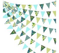32Ft Green Blue Animal Leaf Fabric Bunting Banner Party Decorations Triangle Flag Pennant Garland for Summer Tropical Luau Hawaiian Wild One Safari Beach Jungle Wedding Birthday Baby Shower Tea Party