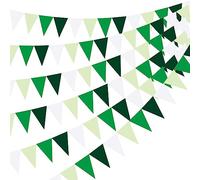 32Ft Green White Bunting Banner Party Decorations Reusable Triangle Flag Pennant Garland for Wedding Birthday Baby Shower Spring Summer Home Outdoor Garden Hanging Festival Parties - 40Pcs
