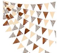 32Ft Leopard Party Decorations Metallic Brown Leopard Triangle Banner Flag Pennant Fabric Garland Streamers for Wild Animals Cheetah Birthday Cheetah Baby Shower Jungle Safari Party Decor Supplies