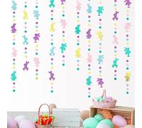 32Ft Macaron Easter Bunny Garland Easter Banner Decorations Felt Rabbit Circle Dot Streamer Pendant for Happy Easter Day School Office Home Fireplace Boys Girls Room Wall Hanging Spring Decor
