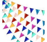32Ft Metallic Fabric Bunting, Reusable 36pcs Triangle Flag Colourful Rainbow Bunting, Double Sided Pennant Banner for Festival Wedding Shower Anniversary Decorations Indoor Outdoor Party
