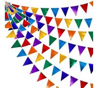32Ft Rainbow Bunting Banner Colorful Party Decorations Metallic Fabric Triangle Flag Pennant Garland Streamers for Carnival Rainbow Fiesta Christmas Birthday Wedding Bridal Baby Shower Hanging Decor