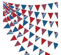 32Ft Red Blue Spider Web Bunting Banner Spider Theme Party Decorations Fabric Pennant Triangle Flag Garland for Kids Boys Cartoon Super Heros Movie Superhero Birthday Baby Shower Outdoor Garden Decor