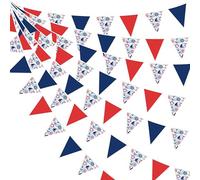 32Ft Red Blue White Bunting Banner Nautical Themed Party Decorations Fabric Pennant Triangle Flag Garland for Kids Boys Ahoy Anchor Pirate Under The Sea Ocean Birthday Wedding Baby Shower Garden Decor
