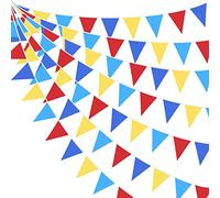 32Ft Red Blue Yellow Fabric Bunting Banner Party Decorations Cloth Triangle Flag Banner Pennant Garland for Carnival Circus Clown Wedding Kids Birthday Baby Shower Outdoor Garden Festivals Decor