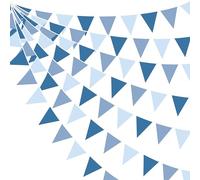 32Ft Retro Blue Party Decorations Dusty Blue Triangle Banner Flag Pennant Fabric Garland Streamers for Nautical Birthday Ahoy Achor Baby Shower Under The Sea Summer Graduation Nautical Party Decor