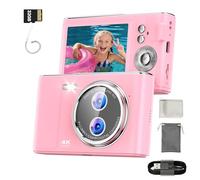 32GB Digital Camera Compact 48MP Autofocus 16X Digital Zoom Photo Camera: 2.8 Inch 4K LCD Screen Portable Vlogging Photography Camera for Kids, Beginners, Teens, Students with Lanyard Pink
