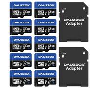 32GB Micro SD Cards, Pack of 10, DAUZZOX MicroSDHC U1 C10 UHS-I Micro Memory Card, Maximum Read 80MB/s, for Smartphone, Camera, Surveillance, Driving Recorder, with Adapters