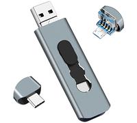 32GB USB 3.0 Flash Drive 3-in-1 Photo Stick for Android Phones, BORLTER CLAMP OTG Thumb Drive Memory Stick with 3 Ports (USB C, microUSB, USB-A) for Samsung Galaxy, PC and More (Silver Grey)