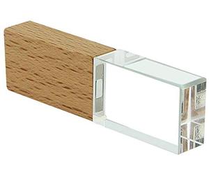 32GB USB Flash Drive, Crystal Clear Glass LED Light Pen Drive, Fast Speed Memory Stick, Thumb Drive for Boy Girl Men Women Kids Mom Dad (USB 2.0, Wood Crystal)