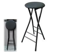 32inch Folding Stool Chair with Round Padded Seat, Tall Bar Office Stool High Chair for Outdoor Camping Kitchen Shop Cafe, 1 PC (Color : Black)