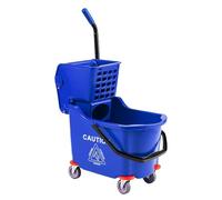 32L Commercial Mop Bucket with Wringer and Handle, Plastic Floor Cleaning Bucket on Wheels for Separate Dirty and Clean Water, Heavy Duty Mop Pail Sets for Schools,Restaurants,Home,Offices,Blue