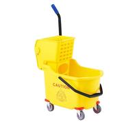 32L Commercial Mop Bucket with Wringer and Handle, Plastic Floor Cleaning Bucket on Wheels for Separate Dirty and Clean Water, Heavy Duty Mop Pail Sets for Schools,Restaurants,Home,Offices,Yellow