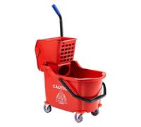 32L Commercial Mop Bucket with Wringer and Handle, Plastic Floor Cleaning Bucket on Wheels for Separate Dirty and Clean Water, Heavy Duty Mop Pail Sets for Schools,Restaurants,Home,Offices,Red