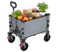 32L Festival Trolley on Wheels, Folding Wagon, Portable Mini Camping Cart, Camping Trolley Foldable for Beach Outdoor Garden Shopping, Side-Opening, Wide Wheels, Adjustable Handle, Bright Gray