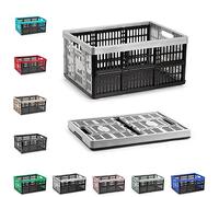 32L Multi-Purpose Strong Folding Collapsible Plastic Storage Boxes Crates Portable Stackable Container Basket for Home Office Garage Tools, Soft-Touch Handles (Black & Silver)