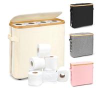 32L Toilet Paper Containers Bamboo, Toilet Roll Storage with Lid, Bathroom Storage Box, Toilet Paper Basket, Multifunctional Storage Basket - White