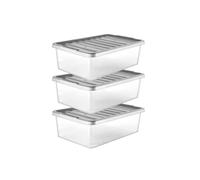 32L Underbed Clear Plastic Storage Boxes with Silver Lids - Pack of 3 Stackable Containers for Clothes, Toys & Paperwork - Durable, Transparent Storage Solution for Bedroom, Garage & Office