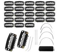 32mm Hairpieces Snap Clips U Shape Wig for Hair Extensions Making Accessories Set Tools (25Pcs Black)