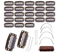 32mm Hairpieces Snap Clips U Shape Wig for Hair Extensions Making Accessories Set Tools (25Pcs Brown)