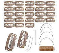 32mm Hairpieces Snap Clips U Shape Wig for Hair Extensions Making Accessories Set Tools (25Pcs Light Brown)