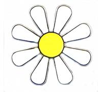 (32mm) Large Metal Enamel Pin Badge White Daisy Hippy Flower Power Love Luv Peace Freedom