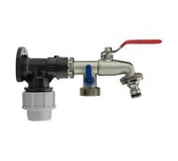 32mm MDPE Wall Flange and 3/4 Inch BSP Double Lever Tap Kit - MDPE Compression Wall Plate with Quick Connect Garden Tap - for Irrigation, Water Butts, Outdoor Plumbing and Garden Water Supply