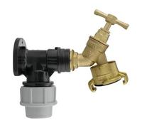 32mm MDPE Wall Flange Kit with Brass Bib Tap and GEKA Claw Outlet - 3/4 Inch BSP Wall Flange, Brass Garden Tap and 1 Inch BSP GEKA Coupling - for Irrigation, Agriculture, Water Supply, Industrial Use
