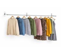 32mm Wall Mounted Clothes Rail Heavy Duty Chrome Garment Hanging Bar - Steel Clothing Display for Retail Shop, Stockroom & Home Wardrobe (8ft Tube + 3 Brackets)