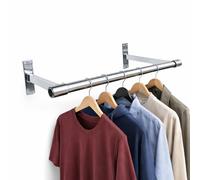 32mm Wall Mounted Clothes Rail Heavy Duty Chrome Garment Hanging Bar - Steel Clothing Display for Retail Shop, Stockroom & Home Wardrobe (4ft Tube + 2 Brackets)