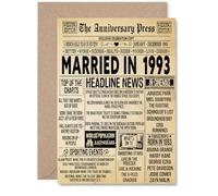 32nd Anniversary Card for Men Women - Vintage Newspaper Married in 1993 - Happy 32 Year Wedding Anniversary Card for Partner Wife Companion Husband, A5 Anniversaries Greeting Cards
