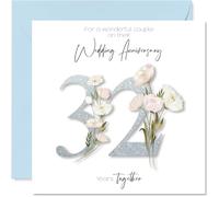 32nd Anniversary Card for Women Men - Fancy Floral Flowers - Happy 32 Year Anniversary Card for Mum Dad Brother Sister, 145mm Wedding Anniversaries Greeting Cards