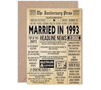32nd Anniversary Card for Women Men - Vintage Newspaper Married in 1993 - Happy 32 Year Wedding Anniversary Card for Husband Companion Wife Partner, 5x7 Inch Anniversaries Greeting Cards