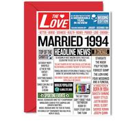 32nd Anniversary Cards for Men Women - Married 1994 Newspaper - 32 Wedding Anniversary Card for Husband Wife Brother Sister Aunt Uncle Vintage Retro 1994, 5x7 Inch Greeting Cards