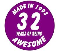 32nd Birthday BADGE - Made in 1993-32 Years of Being Awesome Badges in 2025