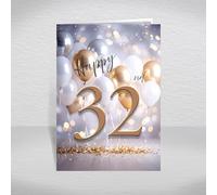 32nd Birthday Card for Men and Women - Luxurious Gold & Silver Balloon Design featuring Age, and Inside Greeting ‘have a Great birthday!’ - Unisex Happy 32nd Card with envelope (Size A5)