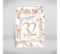 32nd Birthday Card for Women - Elegant Rose Gold Confetti & Streamer Theme with Printed 'have a Great birthday!' Inside - Classy Female Greeting: Happy 32nd Card (Size A5)