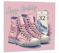 32nd Birthday Card for Women - Girls Birthday Cards for Daughter 32 Years Old thirty two, thirty second Pink Girly Teenager Sister Friend Her Niece Granddaughter