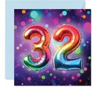 32nd Birthday Cards for Men Women - Rainbow Foil Balloon - Happy Birthday Card for 32 Year Old Man Woman Friend Neighbour Brother Colleague, 145mm Bday Greeting Cards