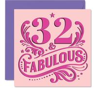 32nd Birthday Cards for Women - Fabulous - Happy Birthday Card for 32 Year Old Woman Colleague Wife Auntie Friend, 145mm Bday Greeting Cards