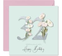 32nd Birthday Cards for Women - Fancy Floral Flowers - Happy Birthday Card for 32 Year Old Woman Auntie Neighbour Wife Colleague, 145mm Bday Greeting Cards