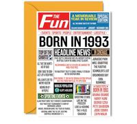 32nd Birthday Cards for Women Men - Born In 1993 Newspaper - Happy 32 Birthday Card for Sister Brother Friend Vintage Retro Back In 1993, 5x7 Inch Bday Greeting Cards