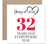 32nd Birthday Cards for Women Men - Young at Heart - Happy Birthday Card for 32 Year Old Woman Man Husband Auntie Cousin Nephew, 145mm Bday Greeting Cards